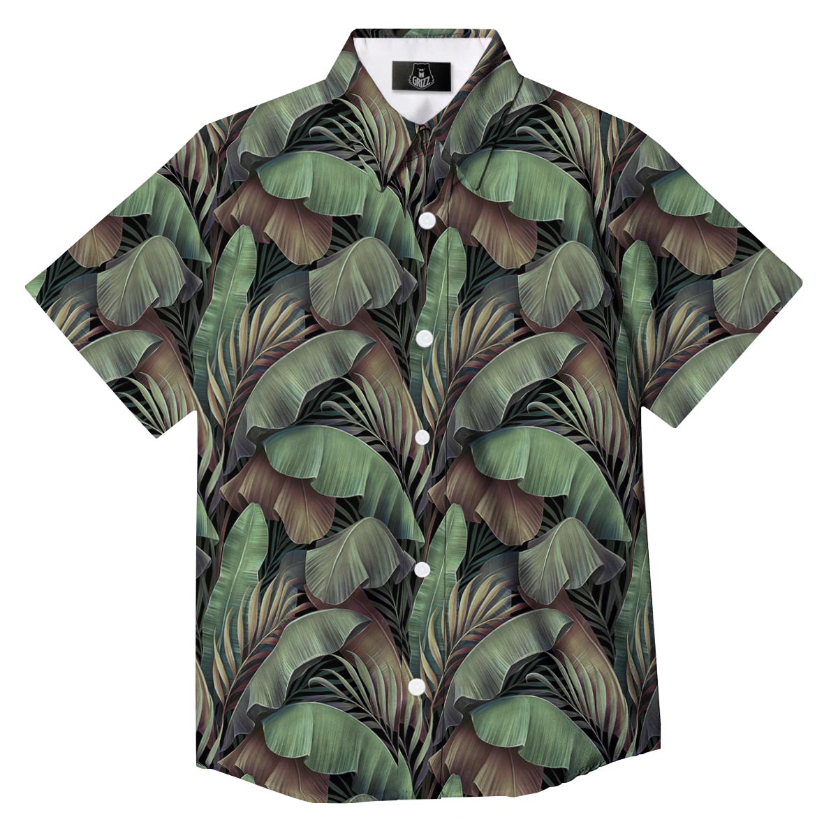 Palm Leaf Tropical Banana Print Pattern Button Up Shirt-grizzshop