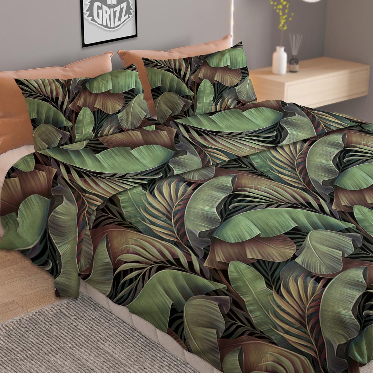 Palm Leaf Tropical Banana Print Pattern Duvet Cover Bedding Set