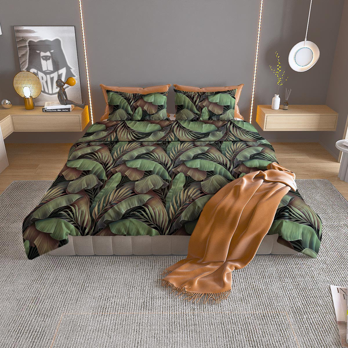 Palm Leaf Tropical Banana Print Pattern Duvet Cover Bedding Set