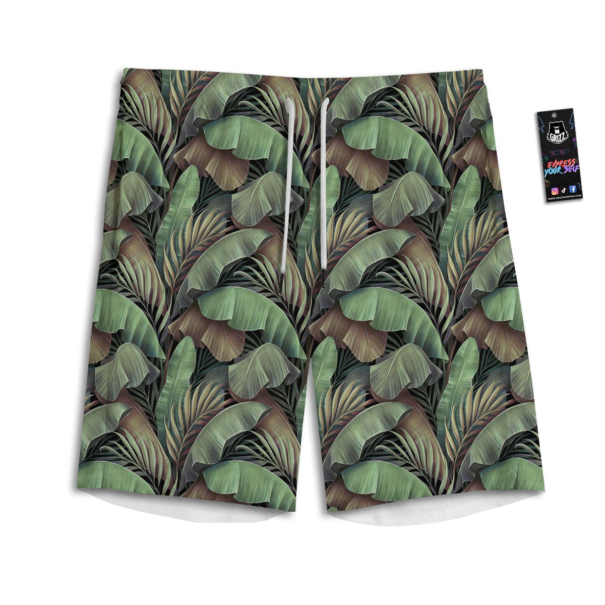 Palm Leaf Tropical Banana Print Pattern Men's Athletic Shorts