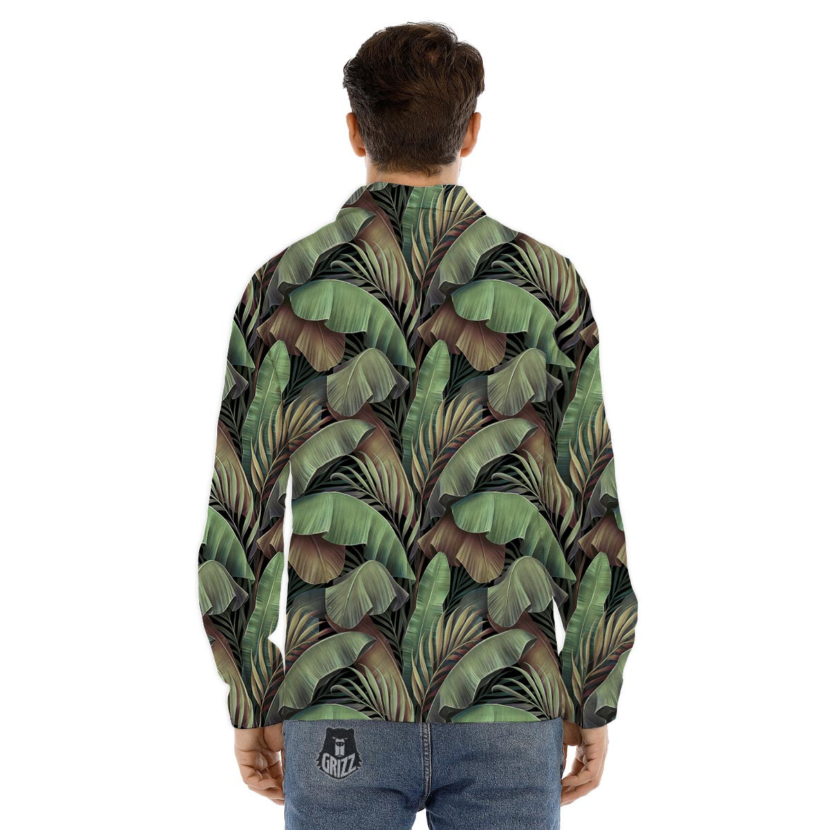 Palm Leaf Tropical Banana Print Pattern Men's Dress Shirts-grizzshop