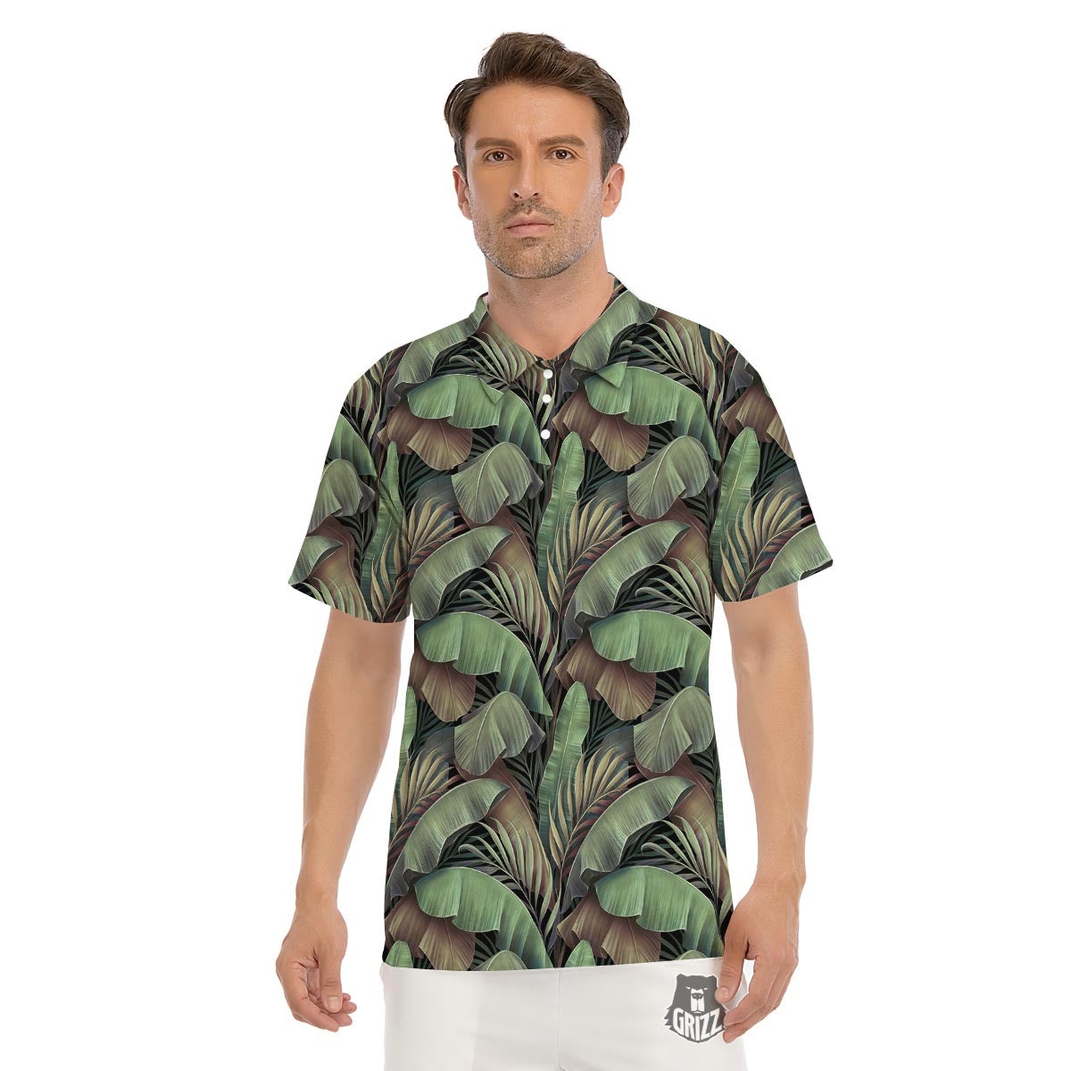 Palm Leaf Tropical Banana Print Pattern Men's Golf Shirts-grizzshop