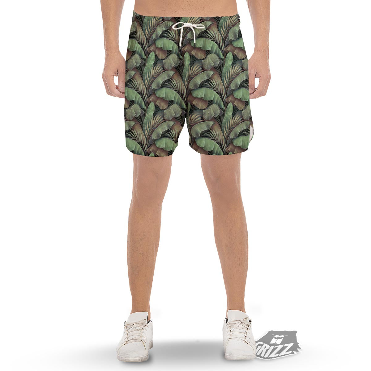 Palm Leaf Tropical Banana Print Pattern Men's Gym Shorts-grizzshop