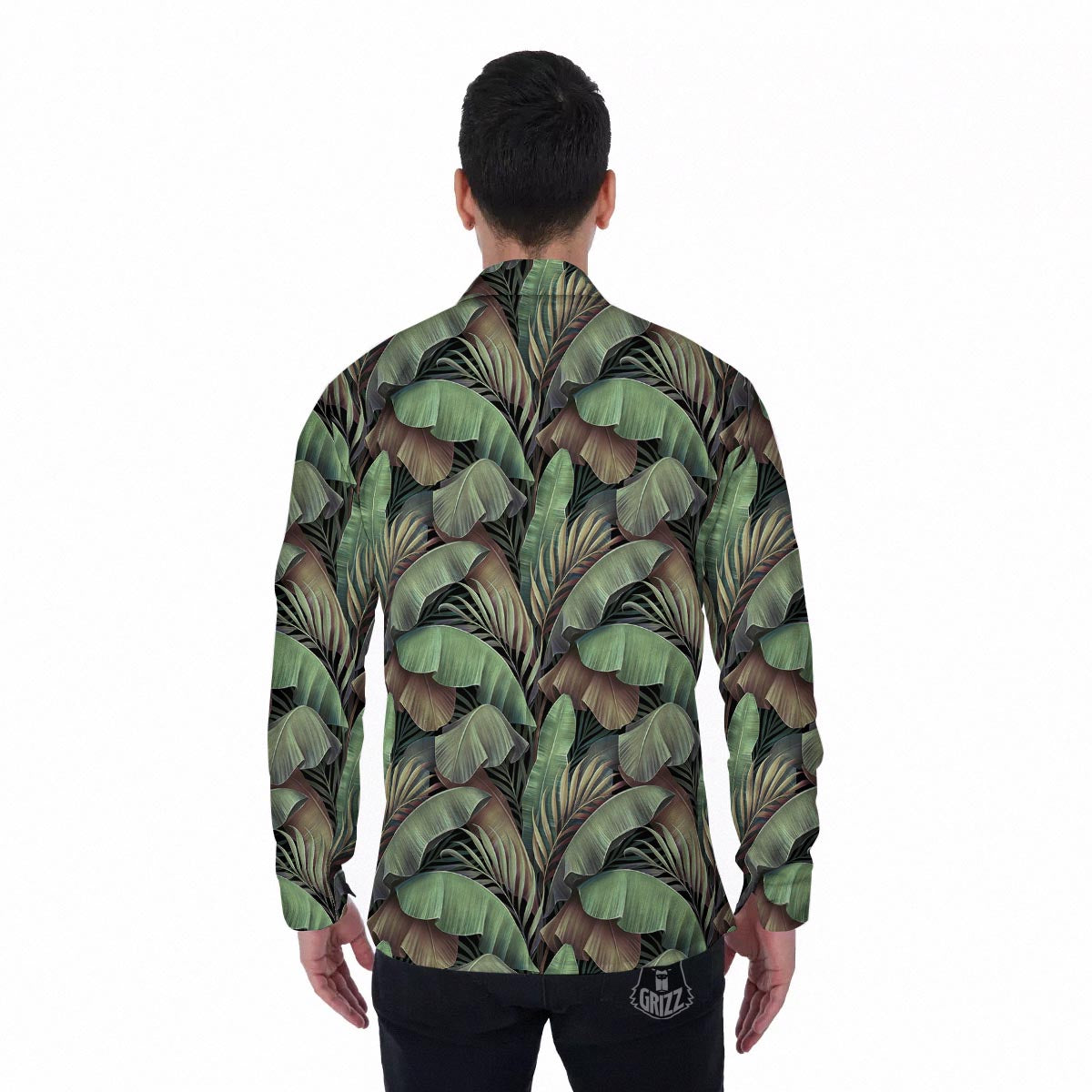 Palm Leaf Tropical Banana Print Pattern Men's Long Sleeve Shirts-grizzshop
