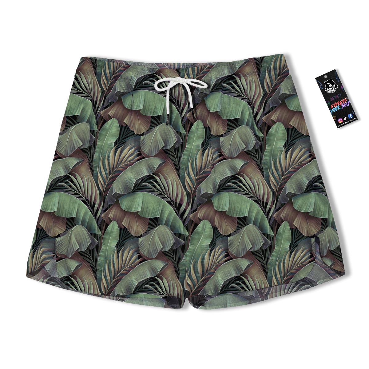 Palm Leaf Tropical Banana Print Pattern Men's Running Shorts-grizzshop