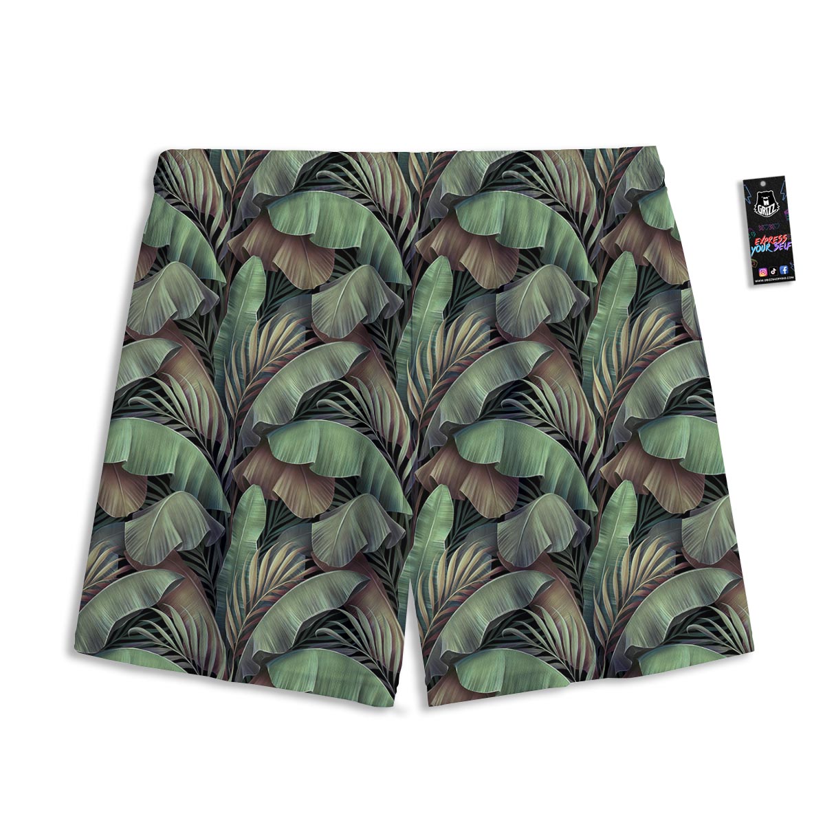 Palm Leaf Tropical Banana Print Pattern Mesh Shorts-grizzshop