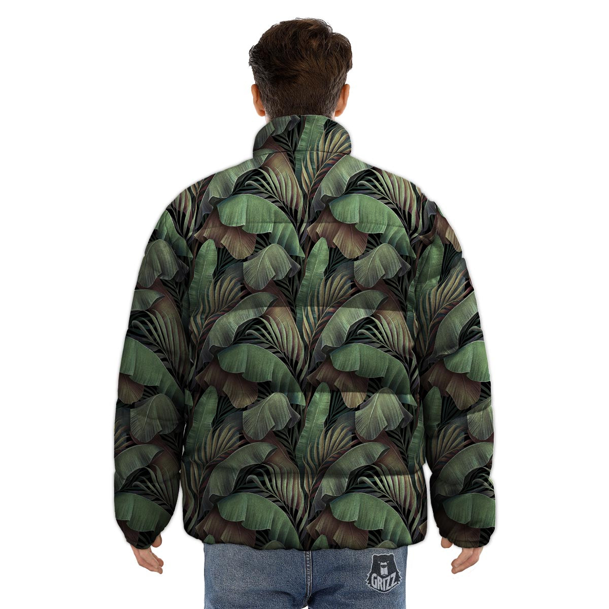 Palm Leaf Tropical Banana Print Pattern Puffer Jacket-grizzshop