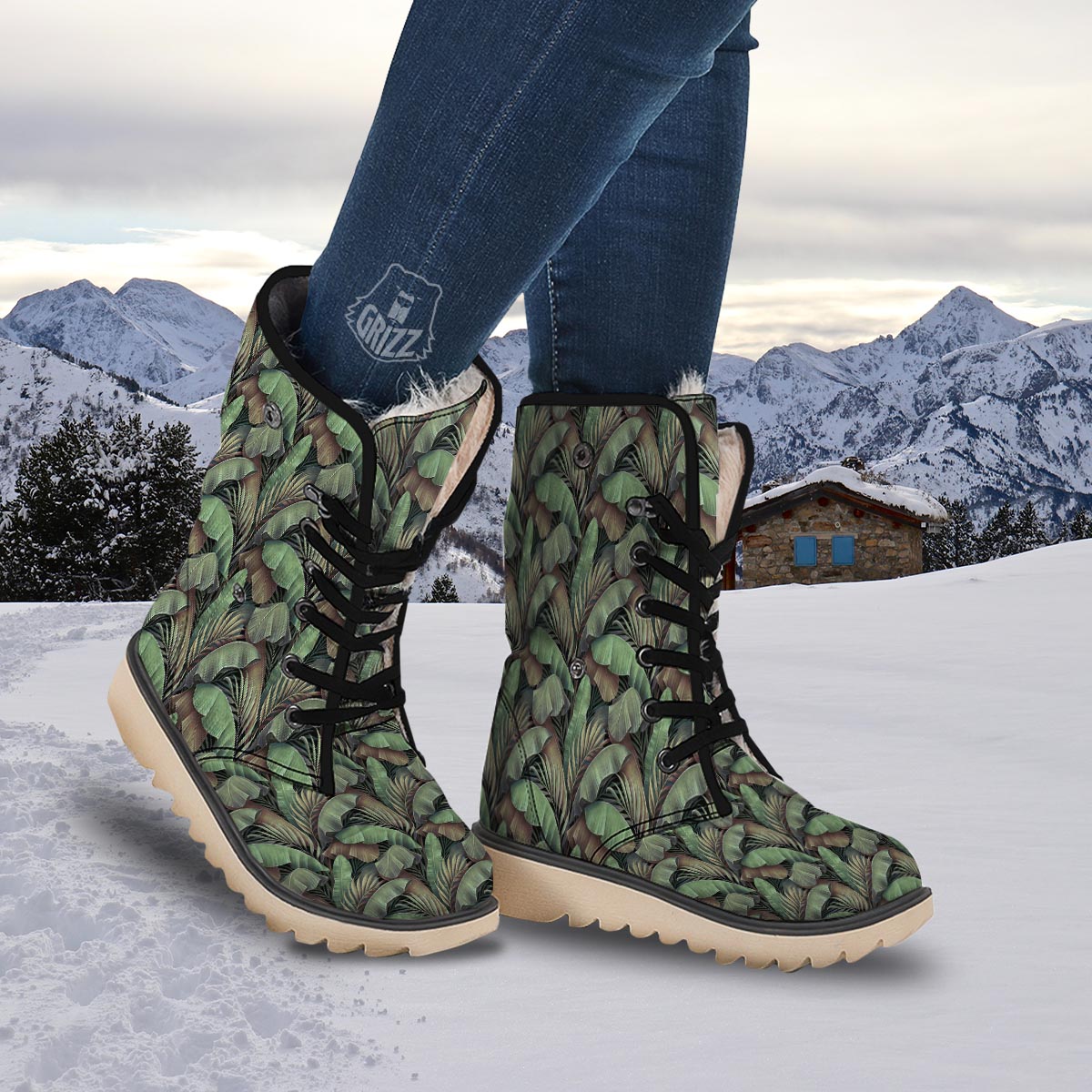 Palm Leaf Tropical Banana Print Pattern Snow Boots-grizzshop