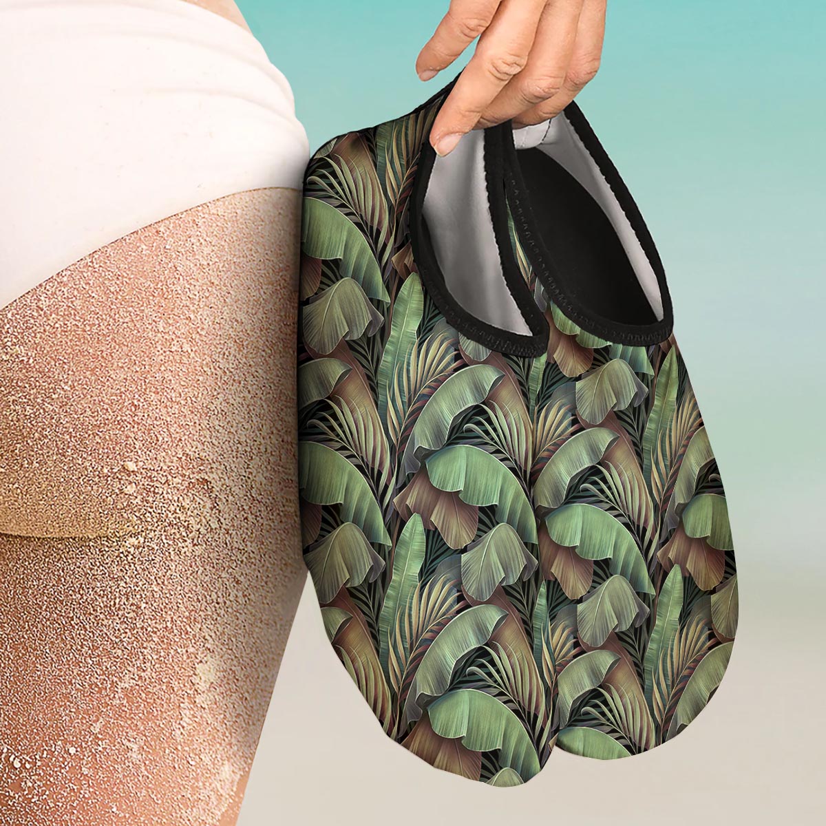 Palm Leaf Tropical Banana Print Pattern Water Shoes-grizzshop