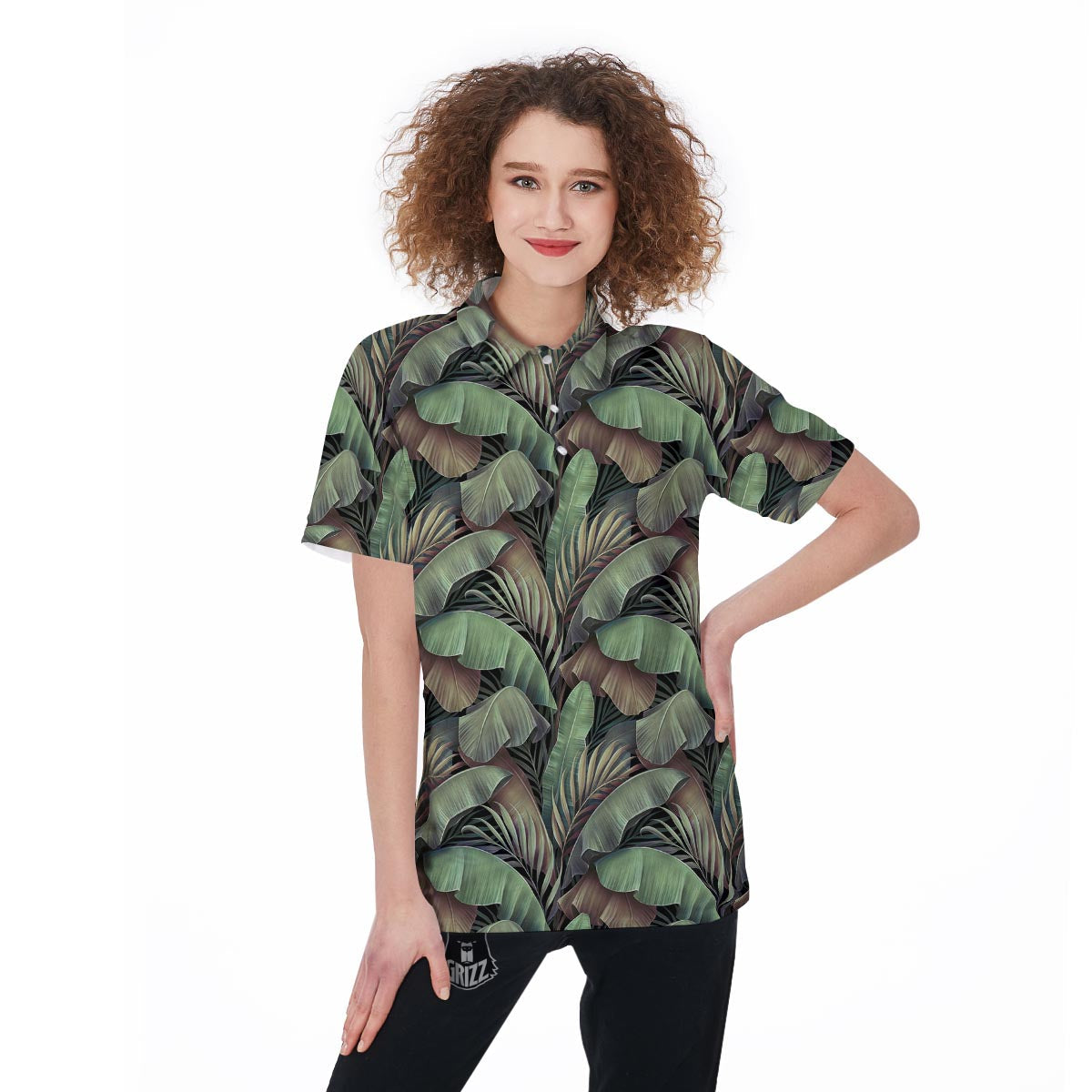 Palm Leaf Tropical Banana Print Pattern Women's Golf Shirts-grizzshop