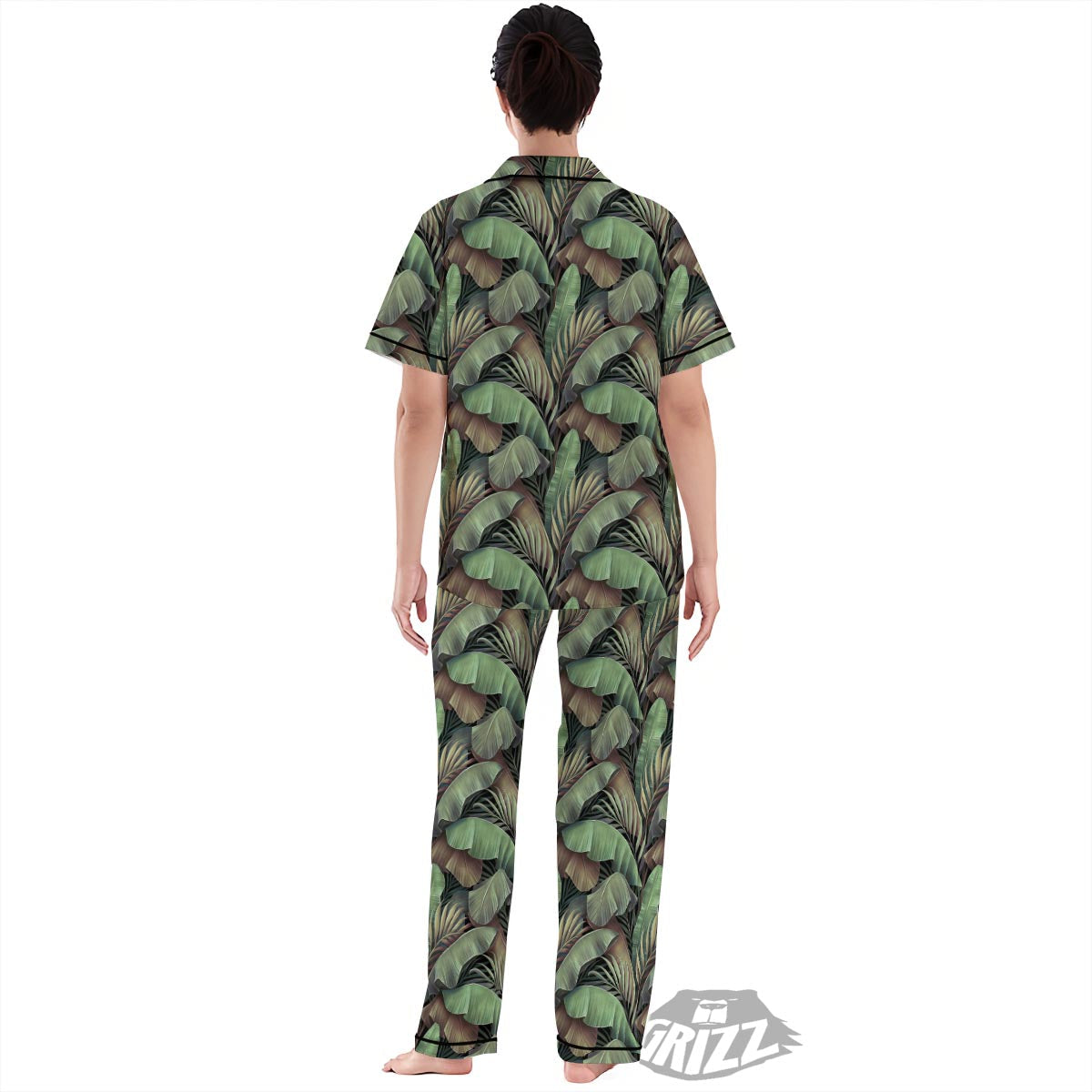 Palm Leaf Tropical Banana Print Pattern Women's Pajamas Set-grizzshop