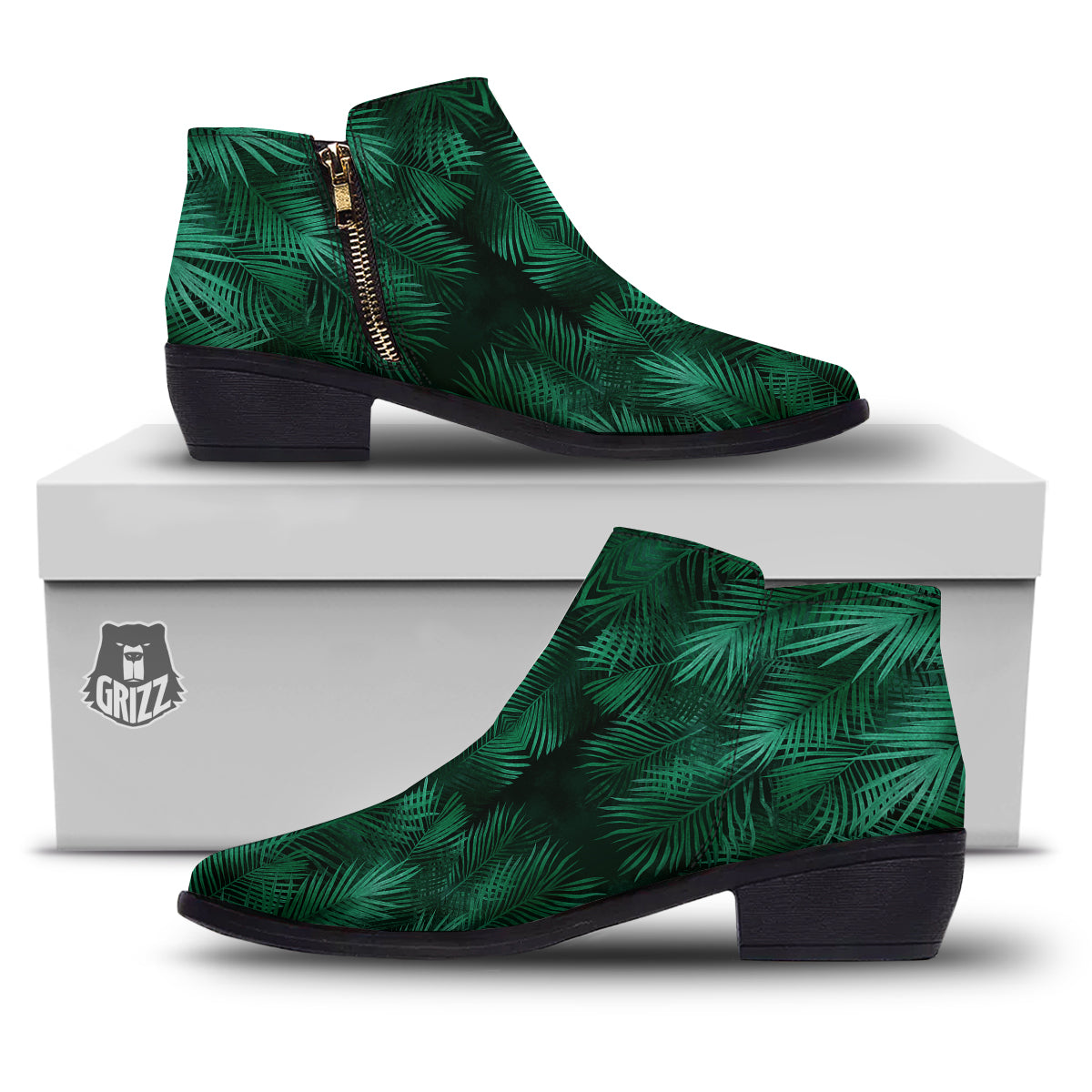 Palm Leaf Tropical Print Pattern Ankle Boots-grizzshop