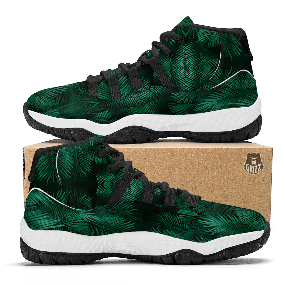 Palm Leaf Tropical Print Pattern Black Bball Shoes-grizzshop