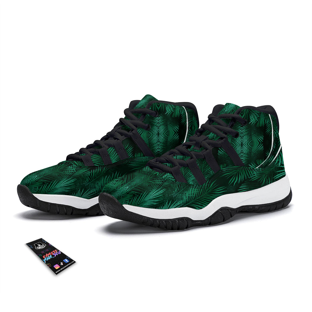 Palm Leaf Tropical Print Pattern Black Bball Shoes-grizzshop
