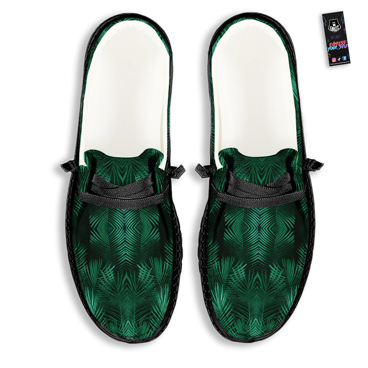 Palm Leaf Tropical Print Pattern Black Loafers-grizzshop