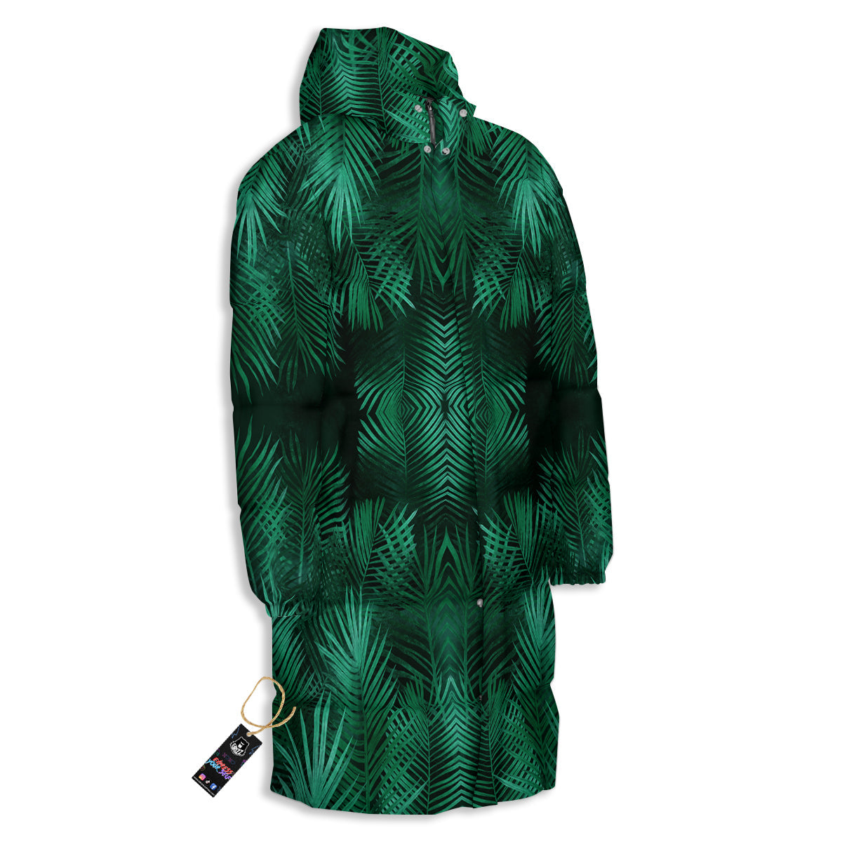 Palm Leaf Tropical Print Pattern Long Down Jacket-grizzshop