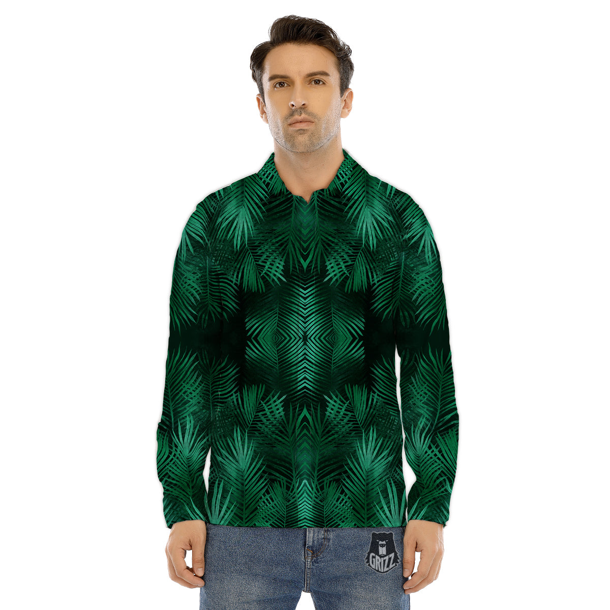 Palm Leaf Tropical Print Pattern Men's Dress Shirts-grizzshop
