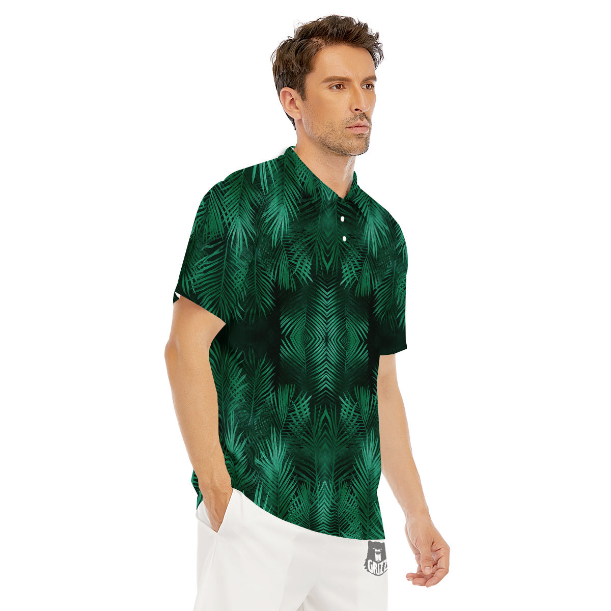 Palm Leaf Tropical Print Pattern Men's Golf Shirts-grizzshop