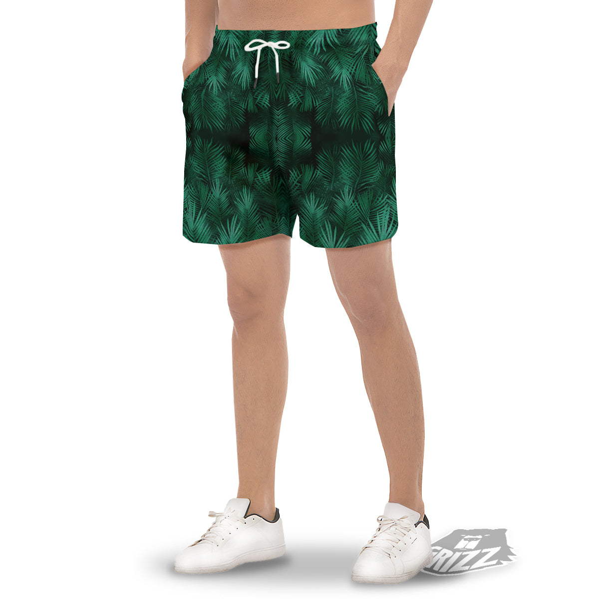 Palm Leaf Tropical Print Pattern Men's Gym Shorts-grizzshop
