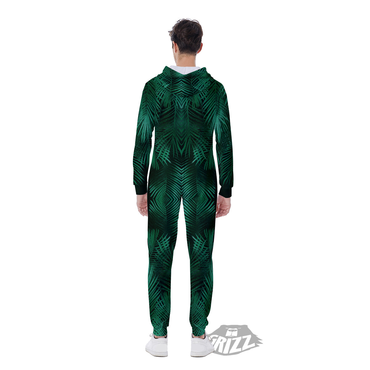 Palm Leaf Tropical Print Pattern Men's Jumpsuit-grizzshop
