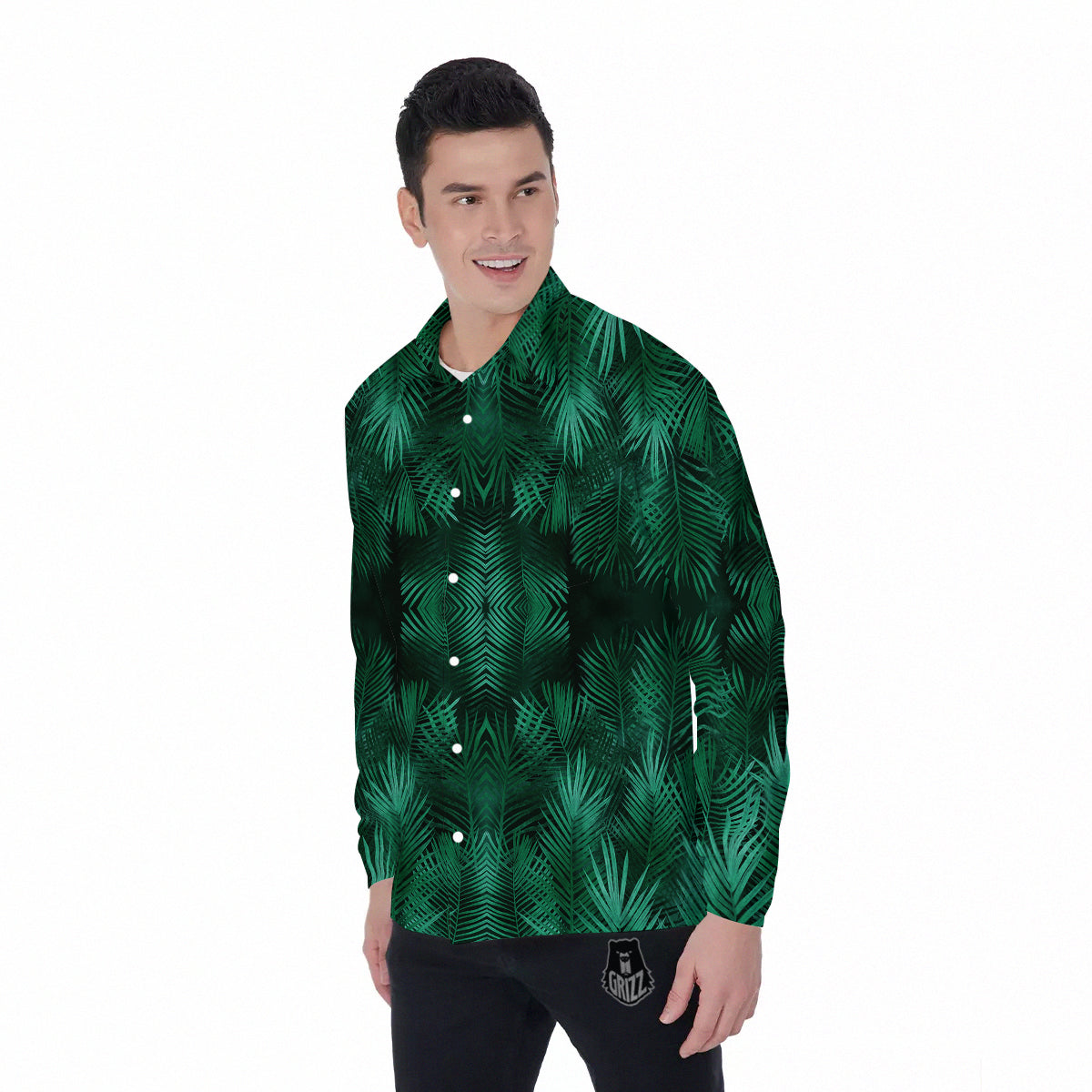 Palm Leaf Tropical Print Pattern Men's Long Sleeve Shirts-grizzshop
