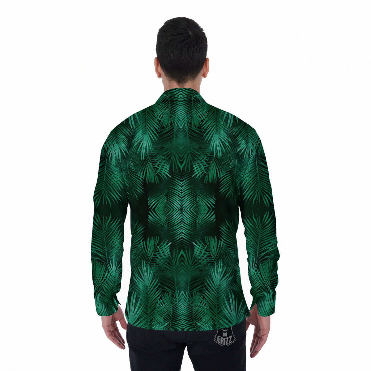 Palm Leaf Tropical Print Pattern Men's Long Sleeve Shirts-grizzshop