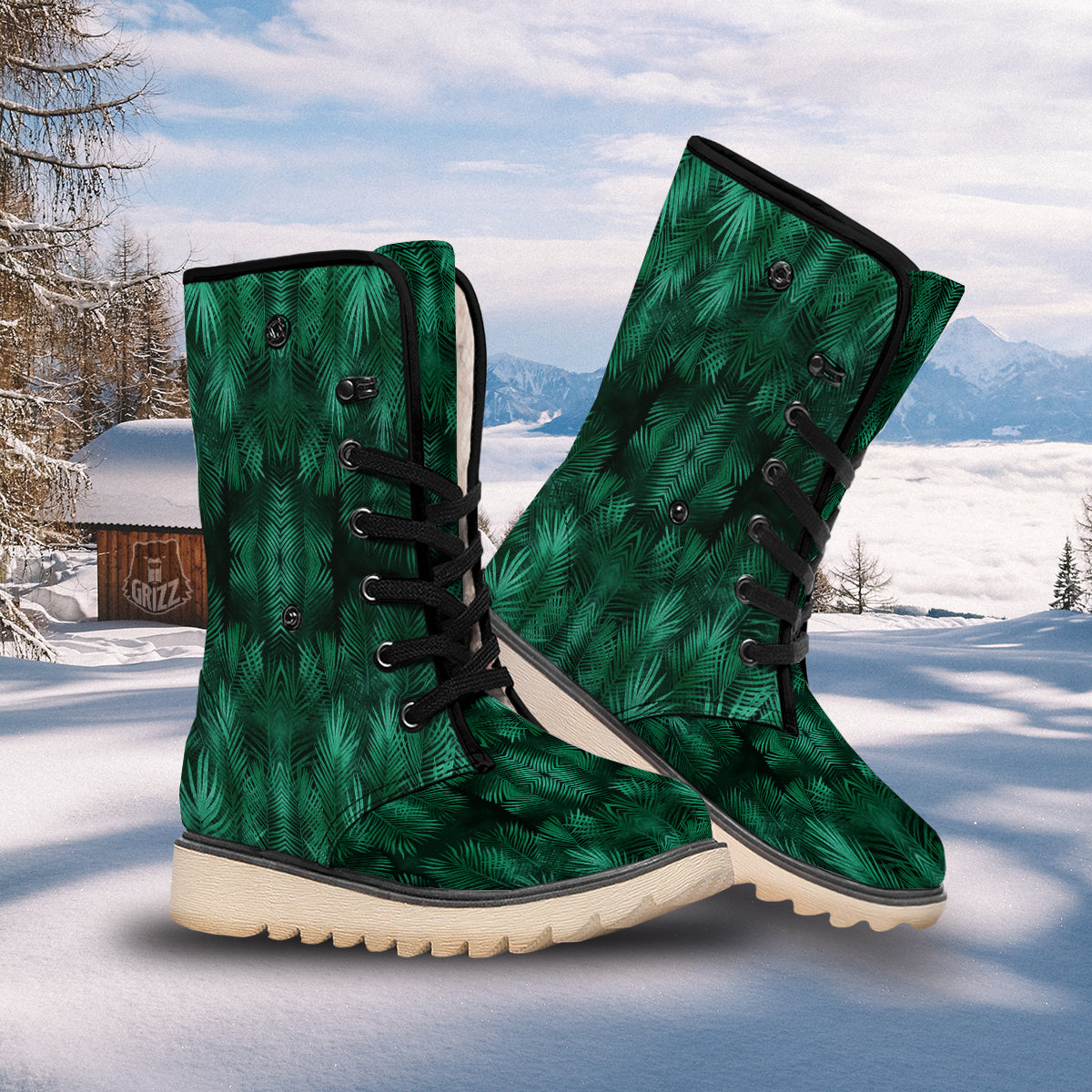 Palm Leaf Tropical Print Pattern Snow Boots-grizzshop