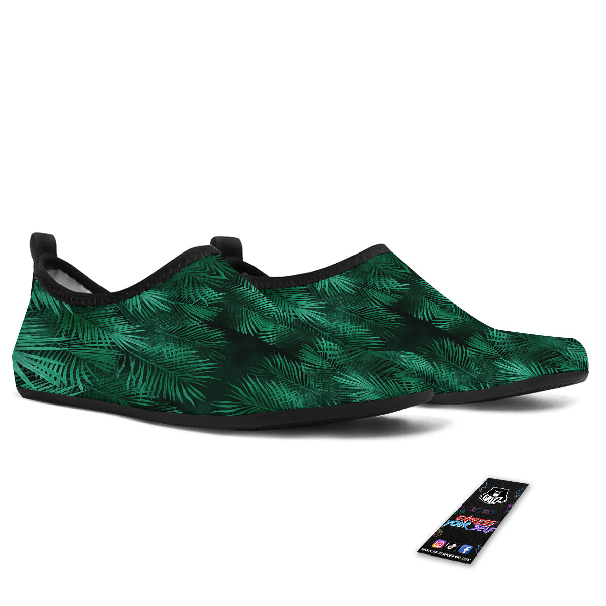 Palm Leaf Tropical Print Pattern Water Shoes-grizzshop
