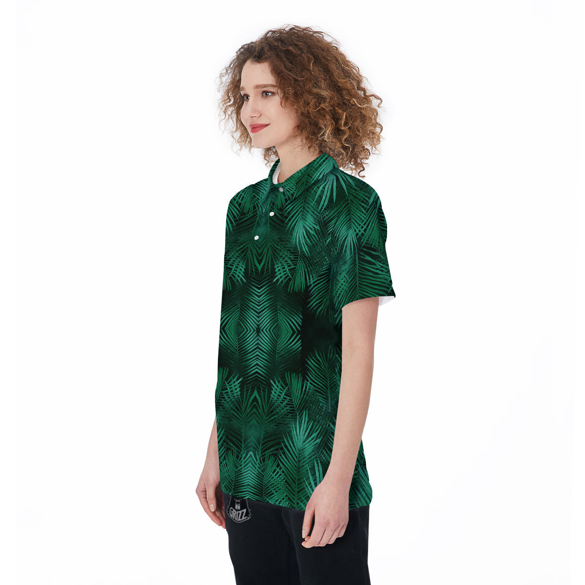 Palm Leaf Tropical Print Pattern Women's Golf Shirts-grizzshop