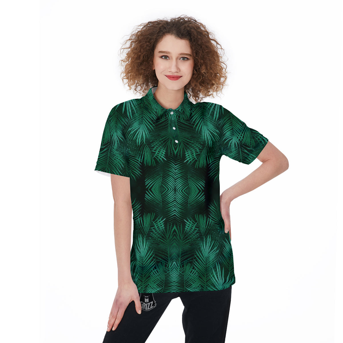 Palm Leaf Tropical Print Pattern Women's Golf Shirts-grizzshop