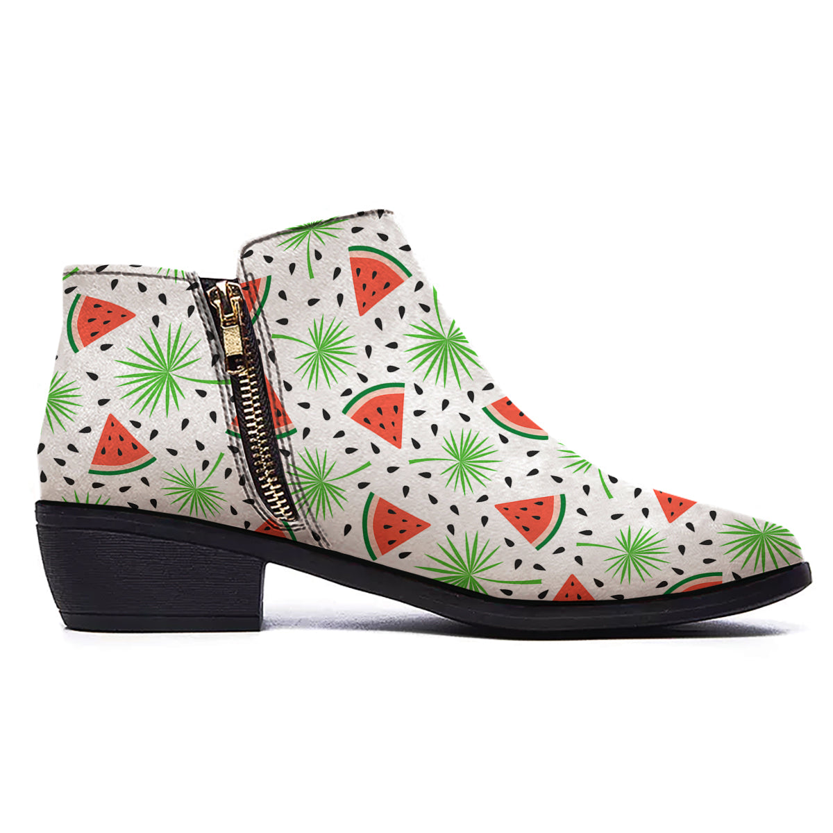 Palm Leaf Watermelon White Print Pattern Ankle Boots-grizzshop