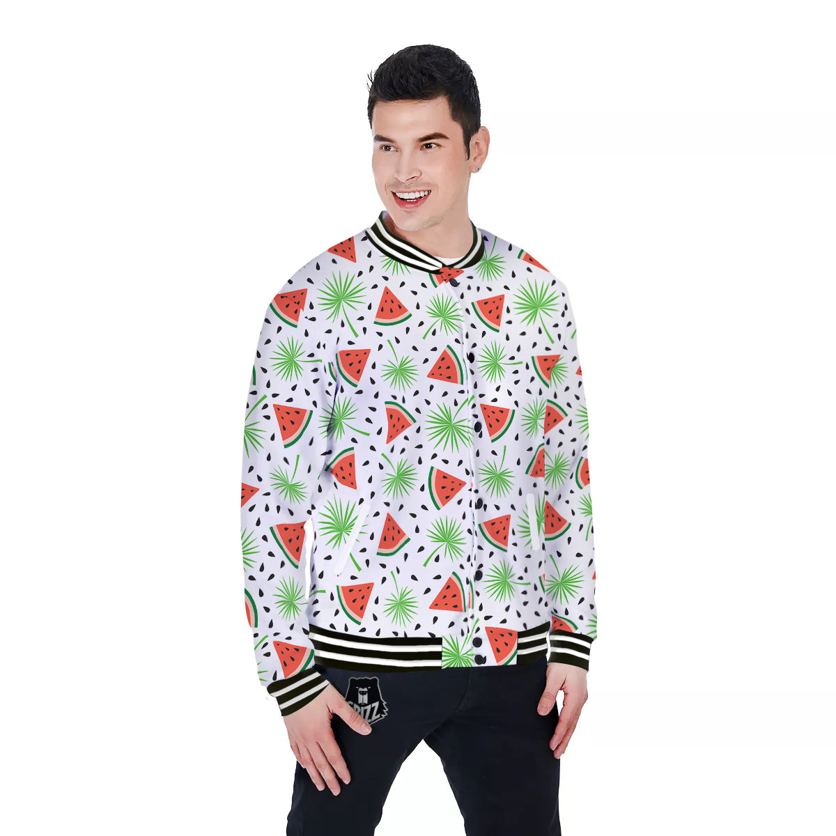 Palm Leaf Watermelon White Print Pattern Baseball Jacket-grizzshop