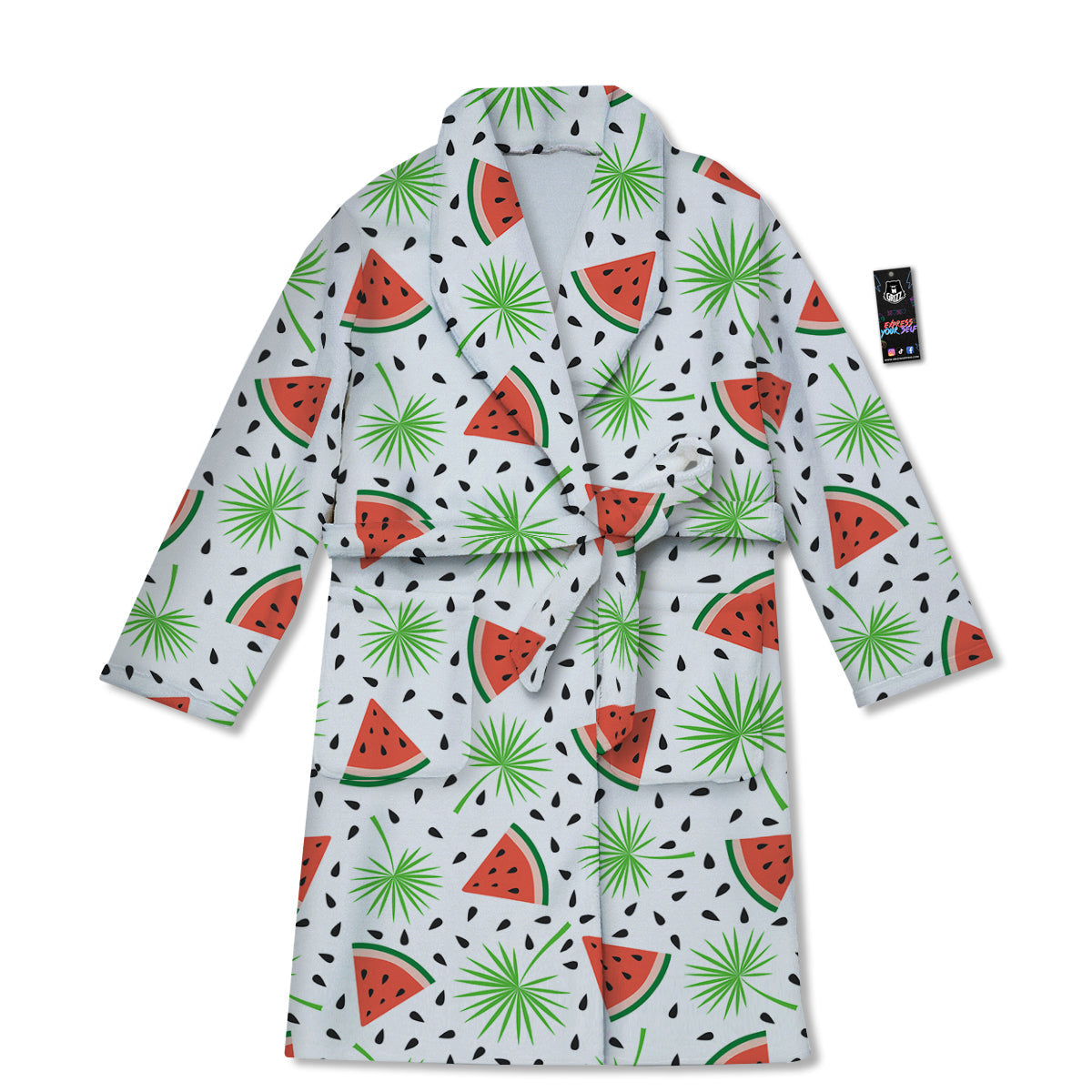 Palm Leaf Watermelon White Print Pattern Bathrobe-grizzshop