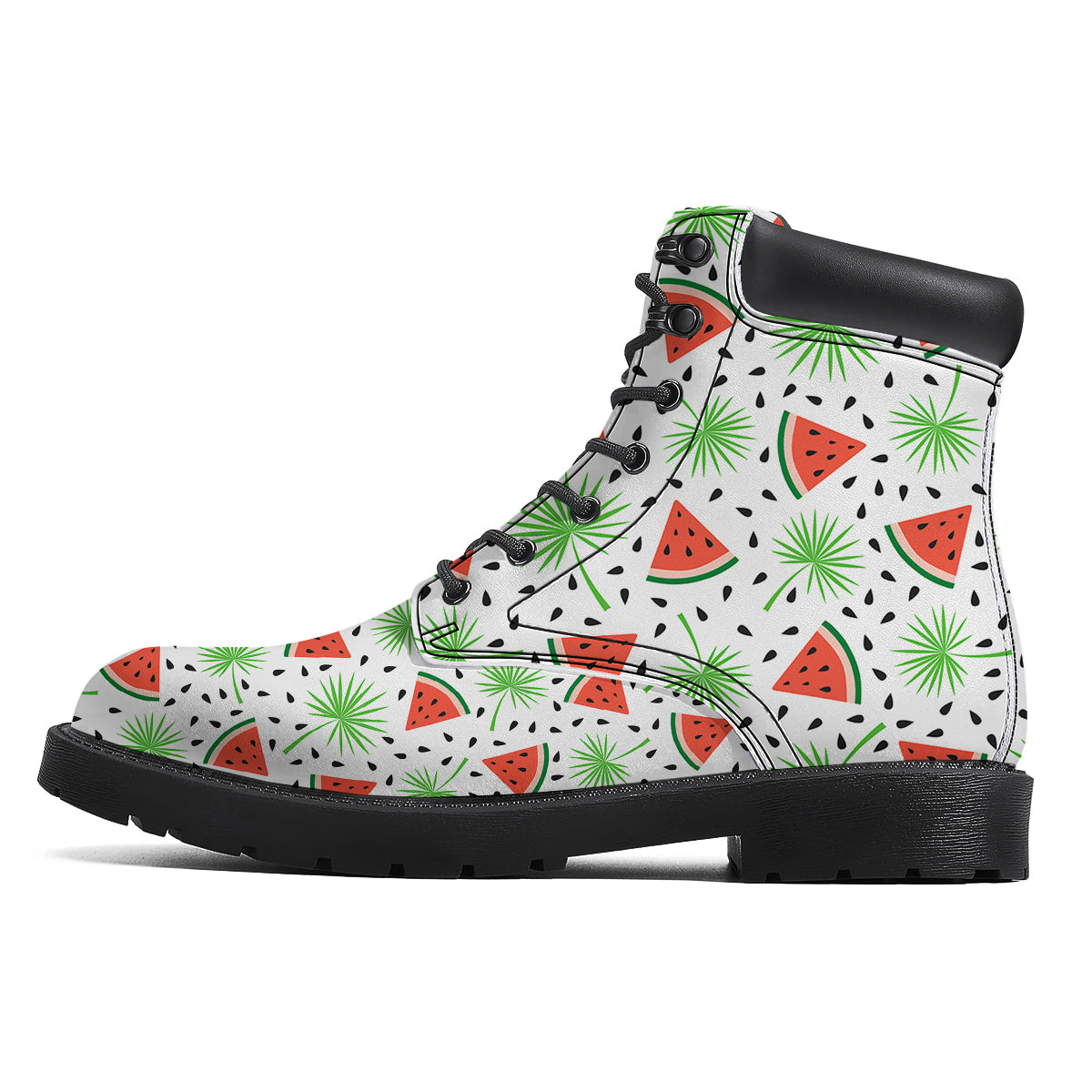 Palm Leaf Watermelon White Print Pattern Boots-grizzshop