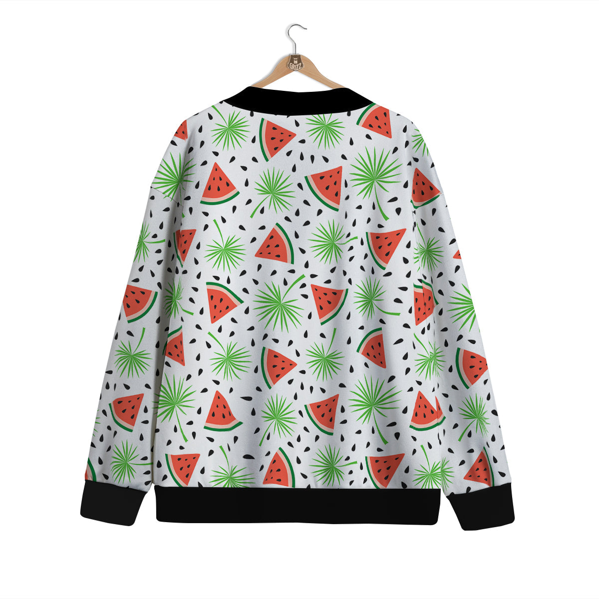 Palm Leaf Watermelon White Print Pattern Cardigan-grizzshop