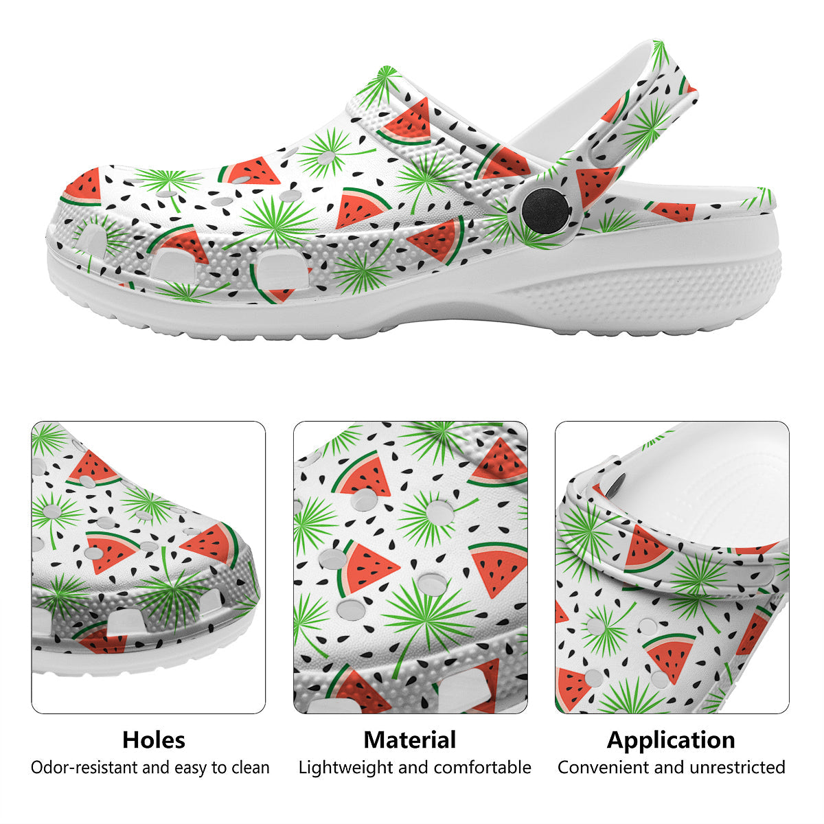 Palm Leaf Watermelon White Print Pattern Clog-grizzshop