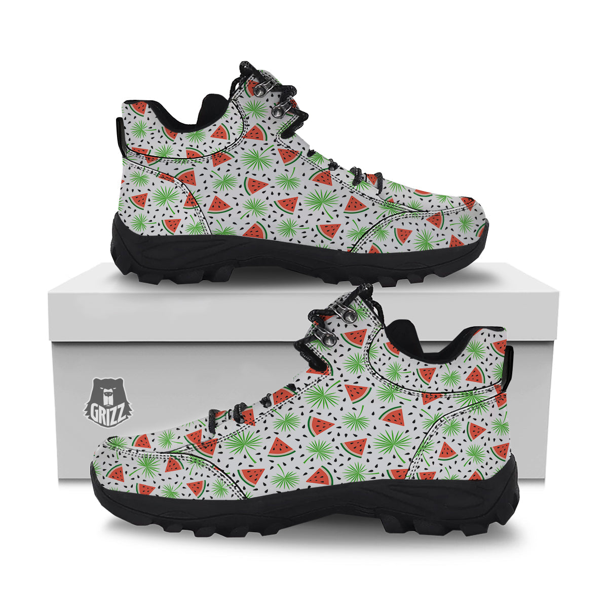 Palm Leaf Watermelon White Print Pattern Hiking Shoes-grizzshop