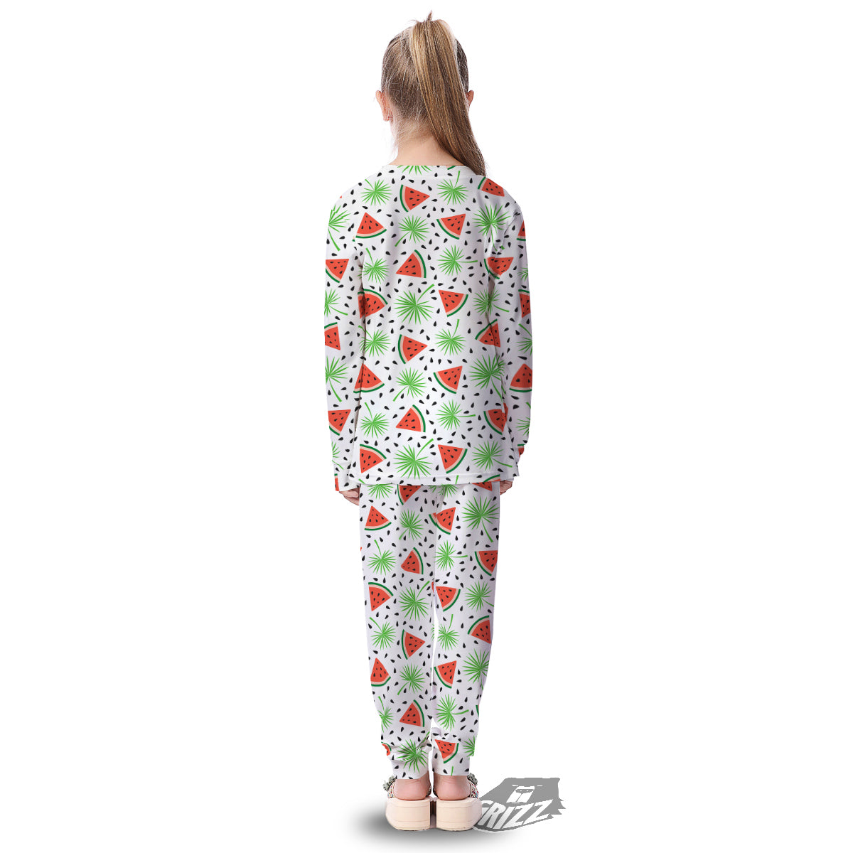 Palm Leaf Watermelon White Print Pattern Kid's Pajamas-grizzshop