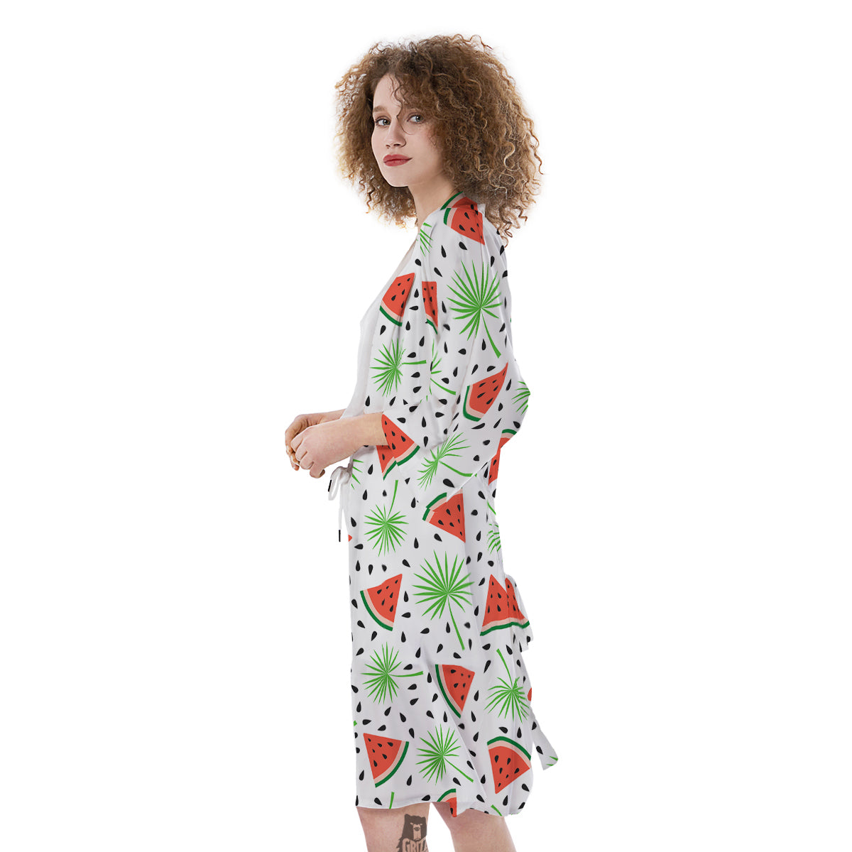 Palm Leaf Watermelon White Print Pattern Kimono-grizzshop