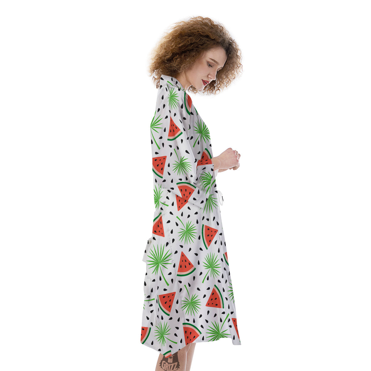 Palm Leaf Watermelon White Print Pattern Kimono-grizzshop