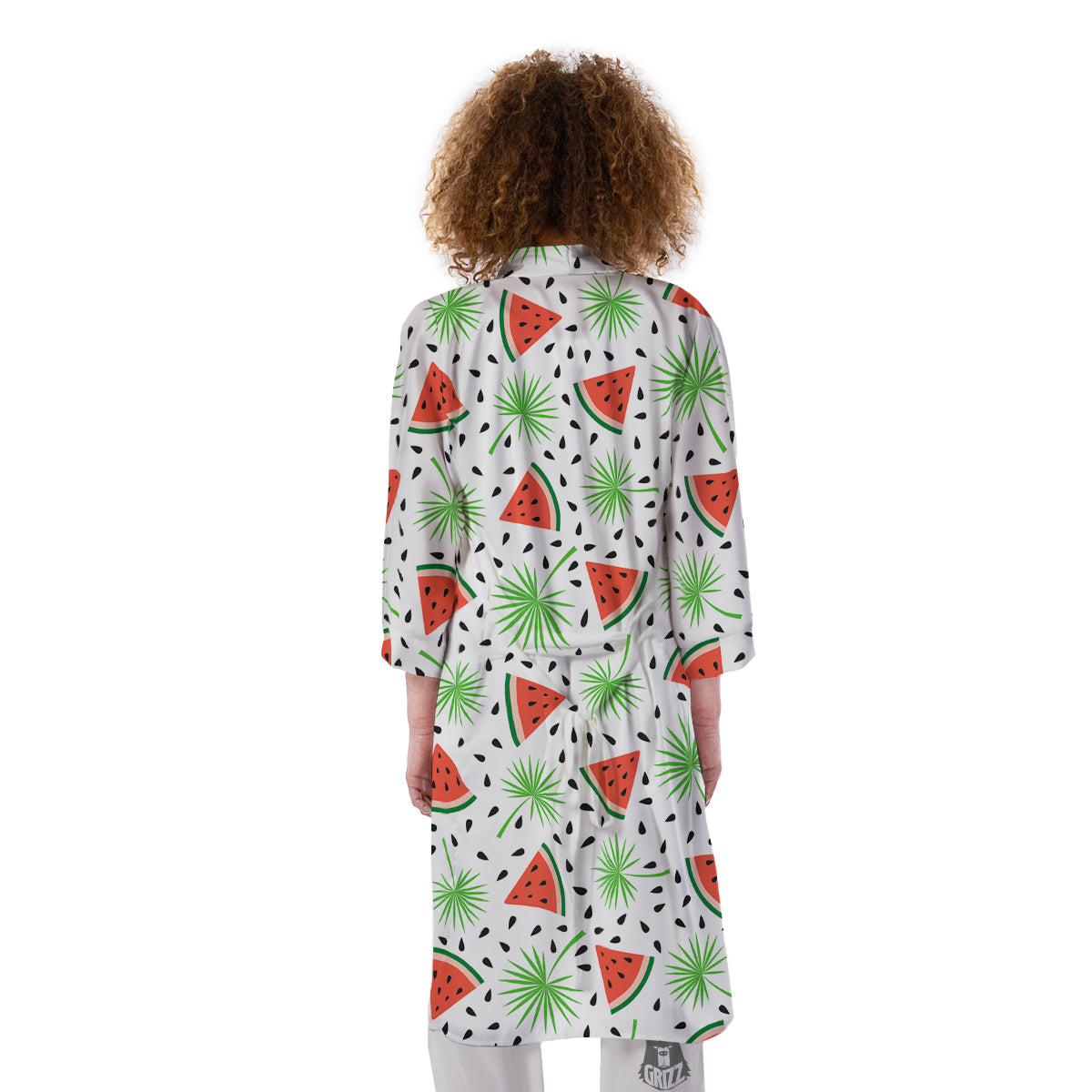 Palm Leaf Watermelon White Print Pattern Kimono-grizzshop