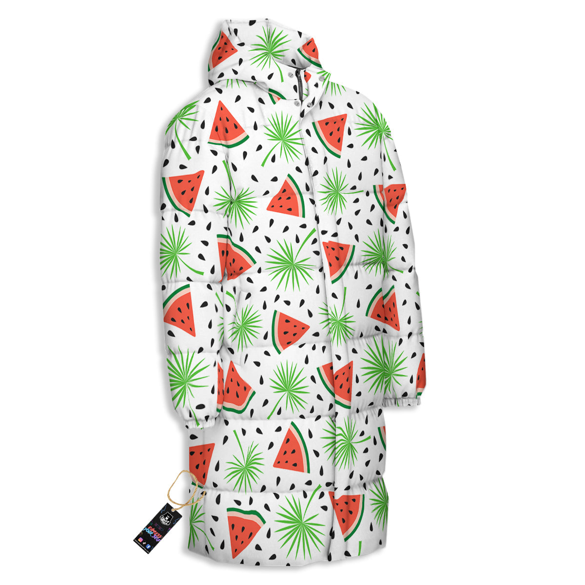 Palm Leaf Watermelon White Print Pattern Long Down Jacket-grizzshop