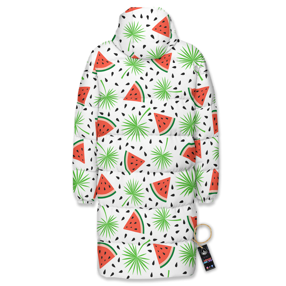 Palm Leaf Watermelon White Print Pattern Long Down Jacket-grizzshop