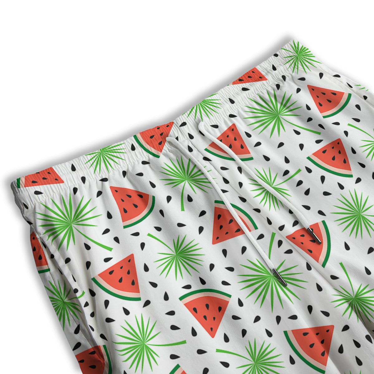 Palm Leaf Watermelon White Print Pattern Men's Athletic Shorts