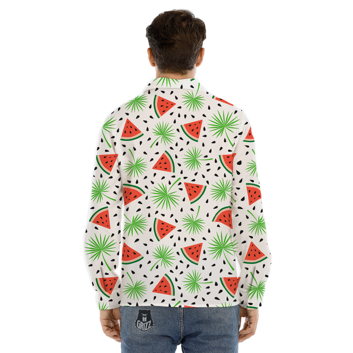 Palm Leaf Watermelon White Print Pattern Men's Dress Shirts-grizzshop