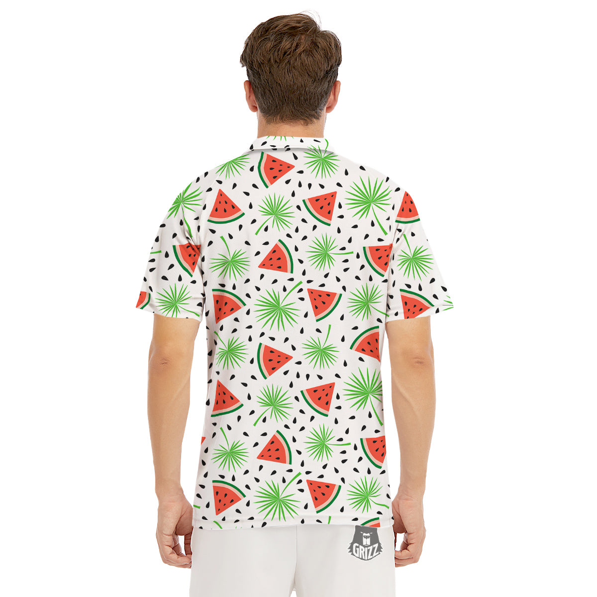 Palm Leaf Watermelon White Print Pattern Men's Golf Shirts-grizzshop