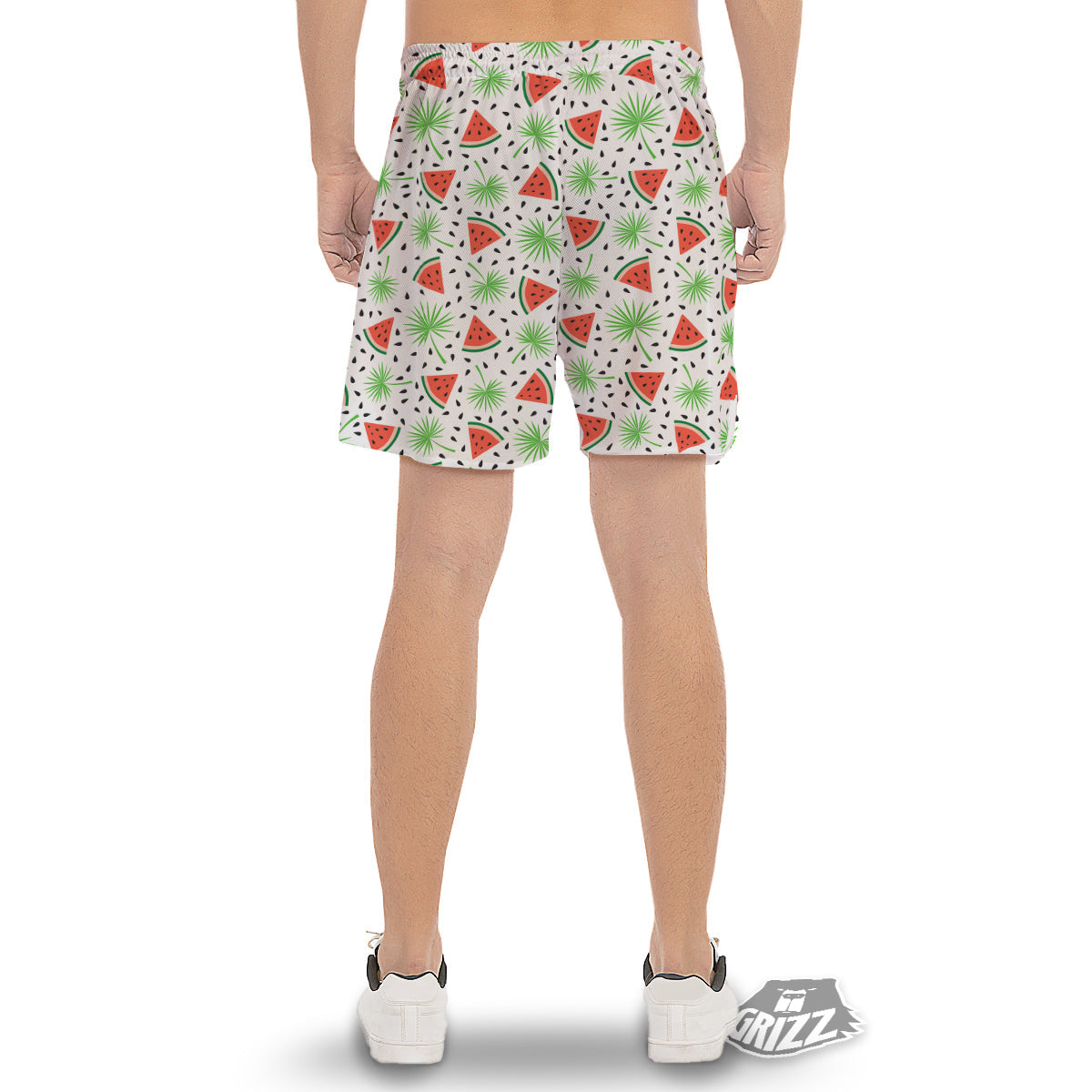 Palm Leaf Watermelon White Print Pattern Men's Gym Shorts-grizzshop