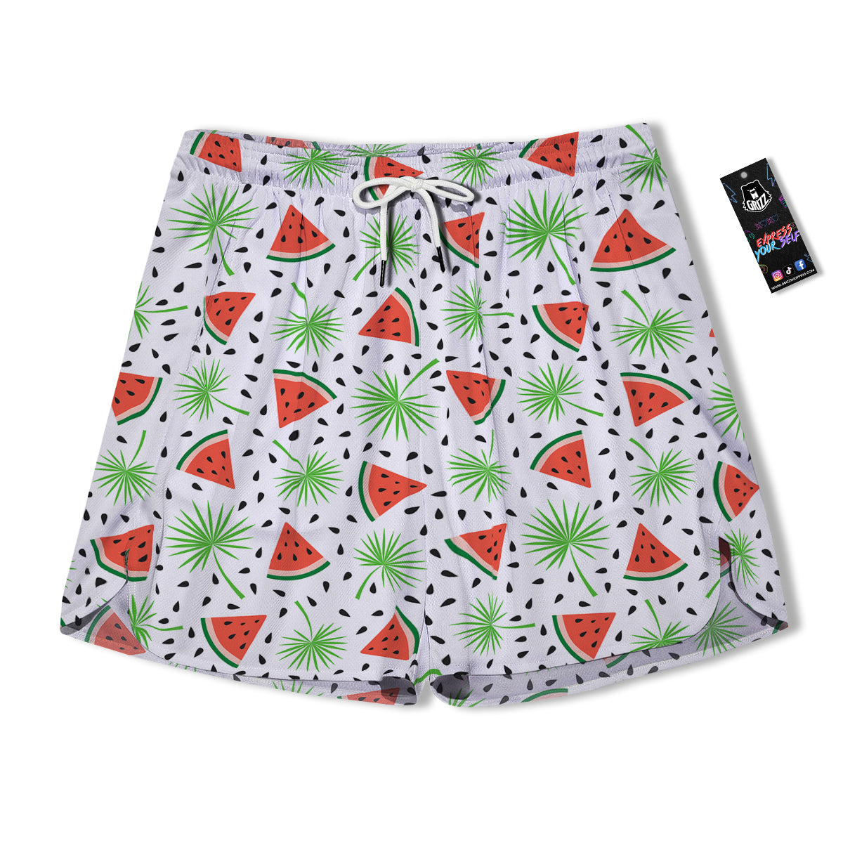 Palm Leaf Watermelon White Print Pattern Men's Running Shorts-grizzshop