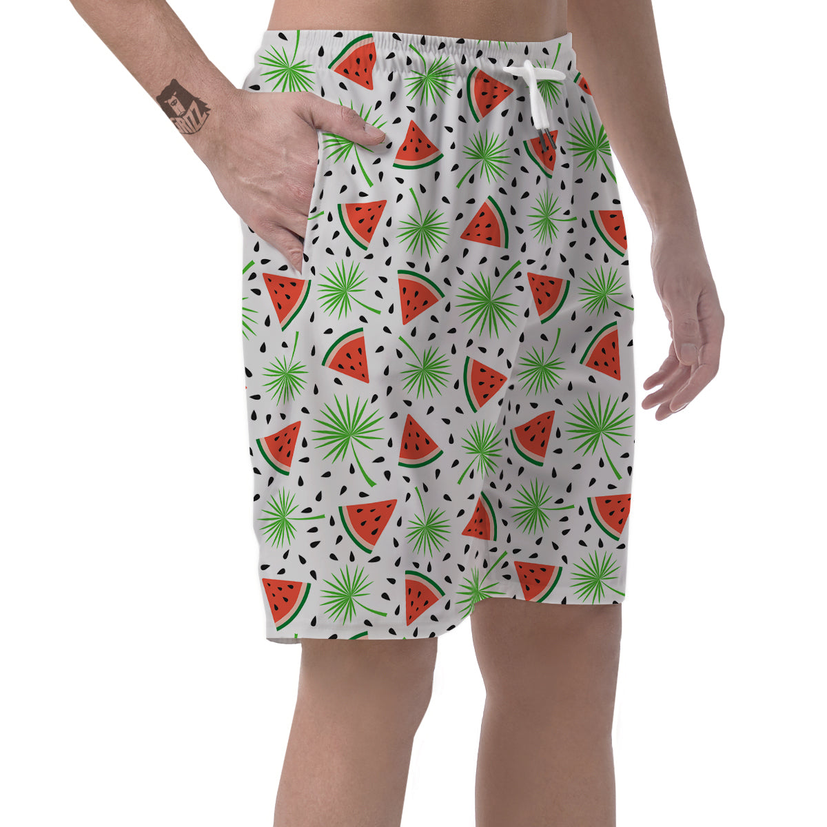Palm Leaf Watermelon White Print Pattern Men's Shorts-grizzshop