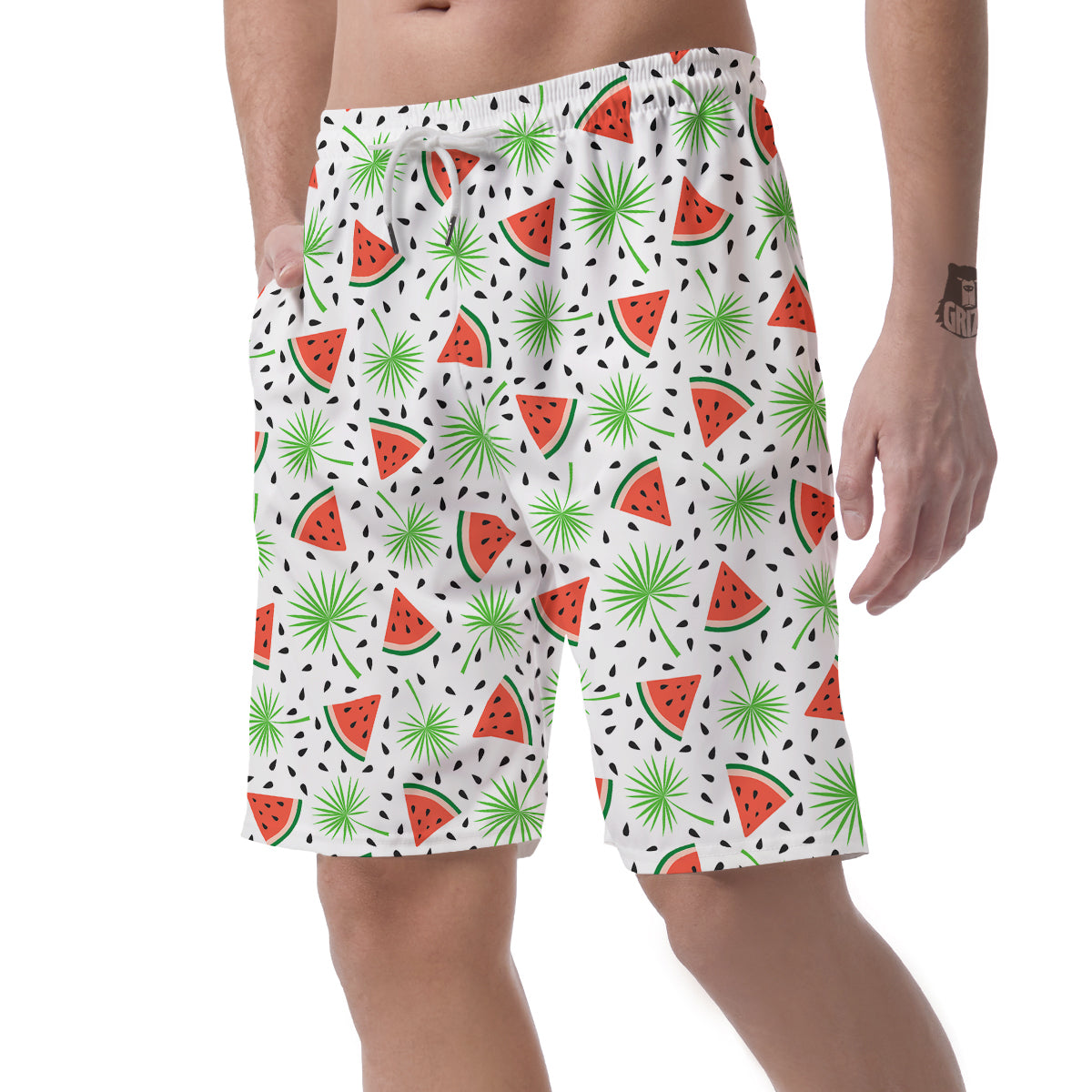 Palm Leaf Watermelon White Print Pattern Men's Shorts-grizzshop